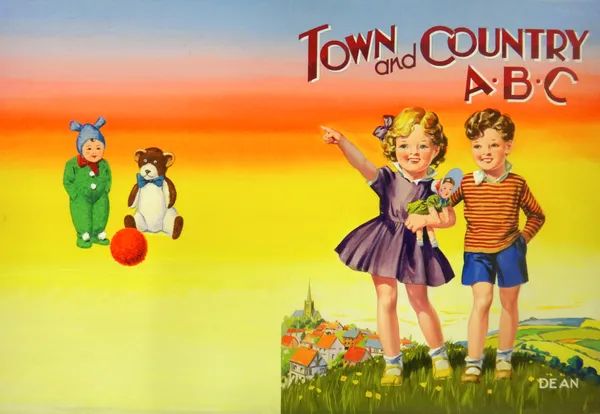 TOWN and COUNTRY A.B.C. - hand coloured original artwork for the pictorial boards & the 10 illustrated text pages; titled boards depicting boy & girl