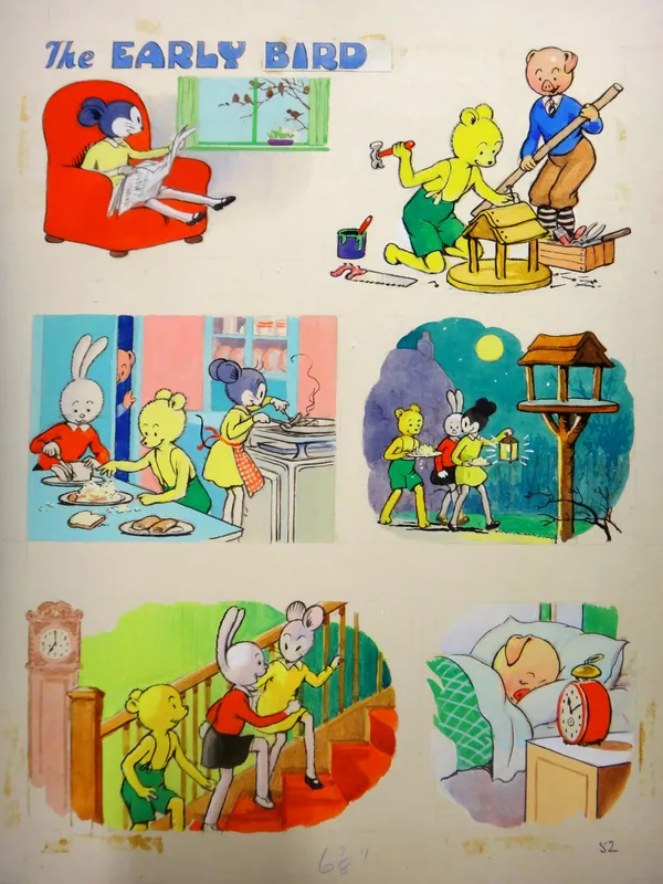 BOBBY BEAR ANNUAL (1958) - another collection of original artwork of Bobby & friends, including endpapers & illustrations; sizes vary 39 x 57cms. & sm