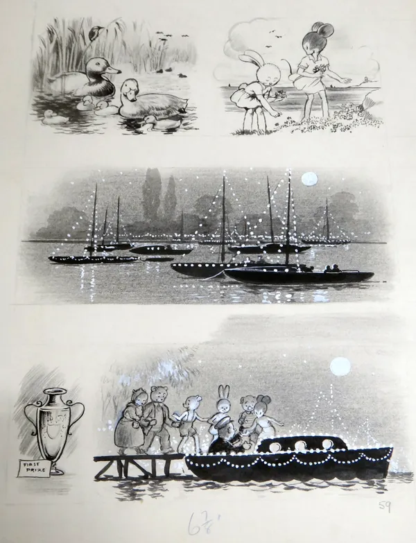 BOBBY BEAR - a miscellaneous collection of original pen & ink illustrations for an Annual (ca. 1958); mostly drawn directly onto boards; sizes vary -