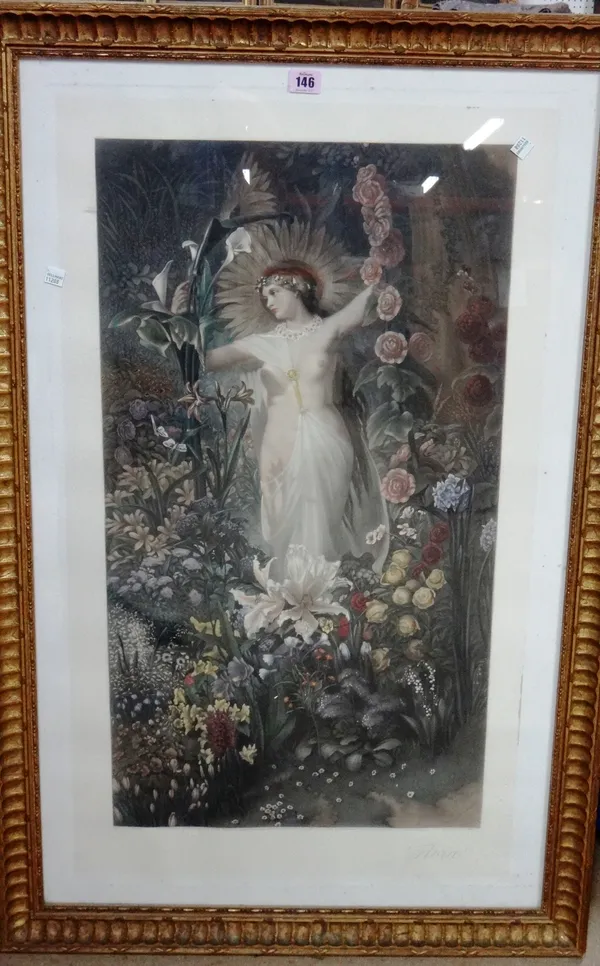 After Valentine Walter Bromley, Flora, engraving by T.L. Atkinson, with hand colouring, 88cm x 52cm.  E1