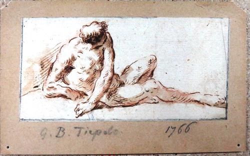 After Tiepolo, Study of a man, pen, ink and sepia wash, unframed, 6cm x 11cm.