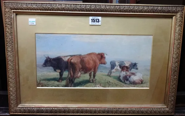 Henry Brittan Willis (1810-1884), Cattle in a landscape, watercolour, signed, 15cm x 33cm.