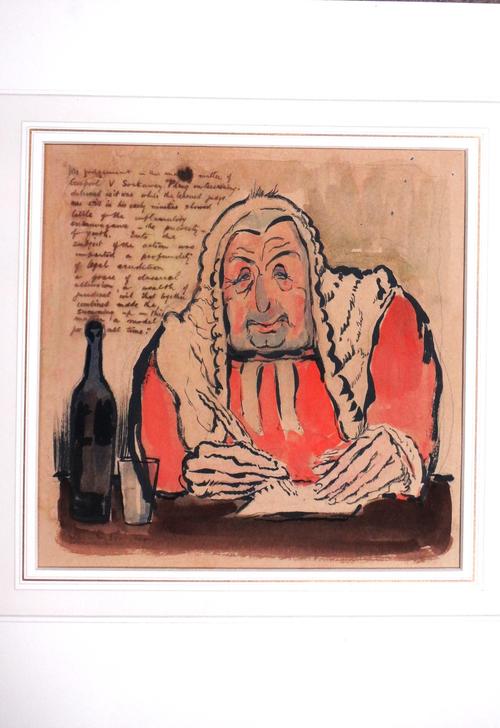 A collection of drawings, including a work attributed to Will Dyson 'The Last Judgement'; a sketch of a ship, a watercolour of African landscape, and