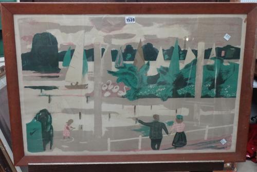 After Edwin La Dell, The Tower of London from the Thames; After Felix Kelly, Liners off the coast; After Julian Trevelyan, Thames Regatta, three colou