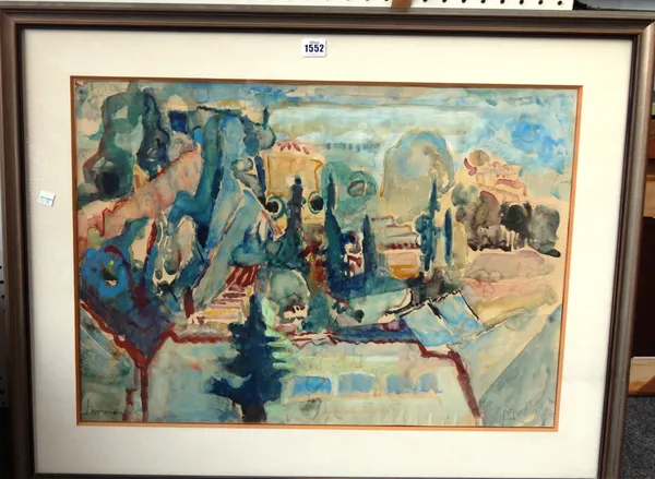 Mordechai Levanon (1901-1968), Landscape, watercolour, signed and inscribed, 47cm x 67cm. DDS