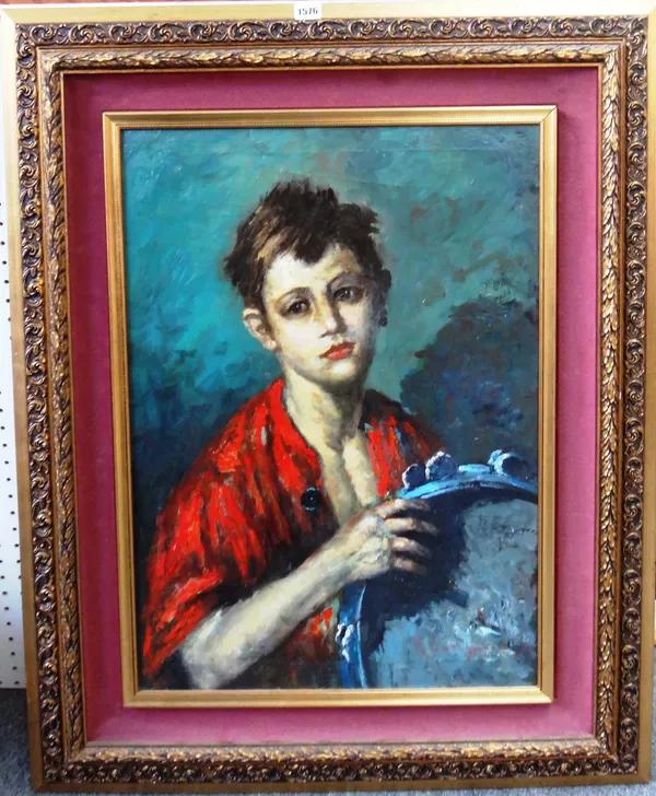 Roberto Carignani (1894 -1988) Junge mit tamburin, oil on canvas, signed, 69cm x 49cm. DDS