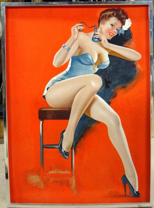 After Peter Driben, Pin up girl, oil on board, bears a signature, 80cm x 57cm.