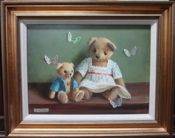 Deborah Jones (1921-2012), Mary and the butterflies, oil on canvas, signed, 29cm x 39cm.DDS