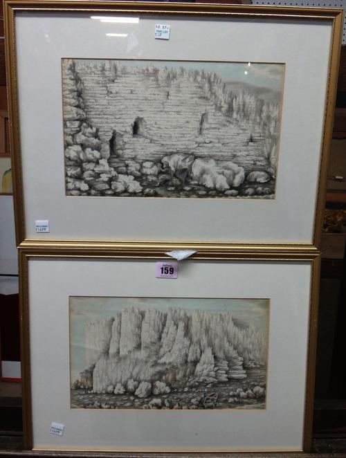 English School (early 19th century), View of Beachy Head; View of Derby's Hole, near Beachy Head, two, watercolour and pen and ink, the larger 18cm x