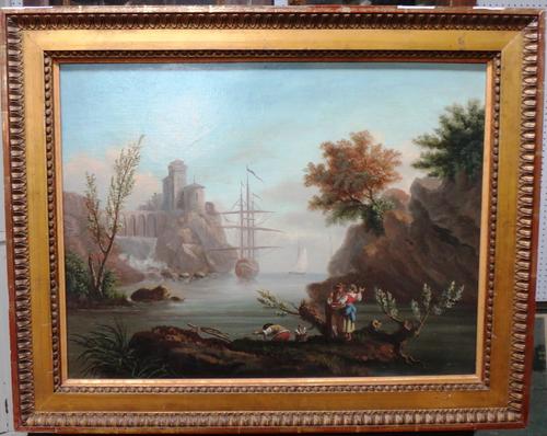 French School (early 20th century), An Italianate coastal landscape, oil on canvas, 47cm x 63cm.