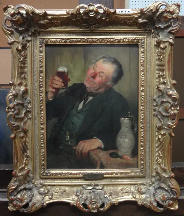 Gustav Graet (19th/20th century), 'Beer', oil on panel, signed, 25cm x 18cm.