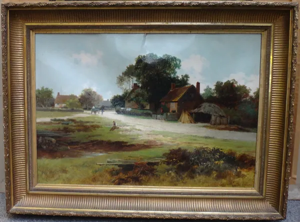 Leopold Rivers (1852-1905), Village scene, oil on canvas, signed, 38cm x 54.5cm.