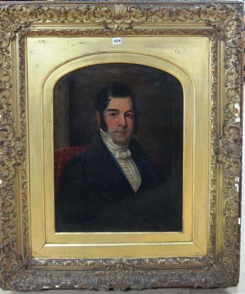 English School (19th century) Portrait of a gentleman, oil on canvas, arched top, 66cm x 50cm.