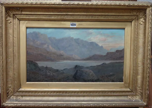 R. Howe (19th century),Codal Tarn, near Grasmere, oil on canvas, signed with initials, inscribed on reverse, 29cm x 52cm.