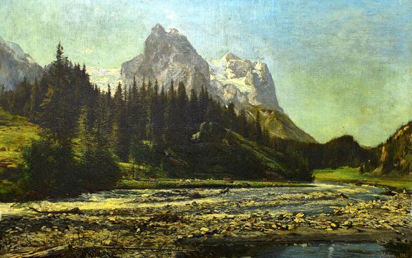 Auguste Henri Berthaud (1829-1887), The Wetterhorn, oil on canvas, signed and dated 1885, unframed, 62.5cm x 97cm.  Illustrated