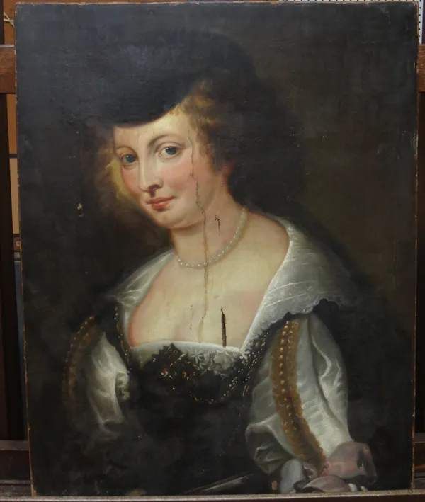 Manner of Sir Peter Paul Rubens, Portrait of a lady, oil on canvas, unframed, 66cm x 51.5cm.