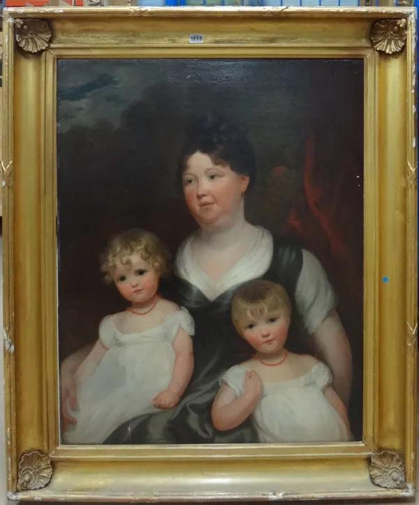 English School (19th century), Portrait of Mary Lomax nee Alker 1770-1837, and her children Esther and Hannah, oil on canvas, 91.5cm x 73cm.