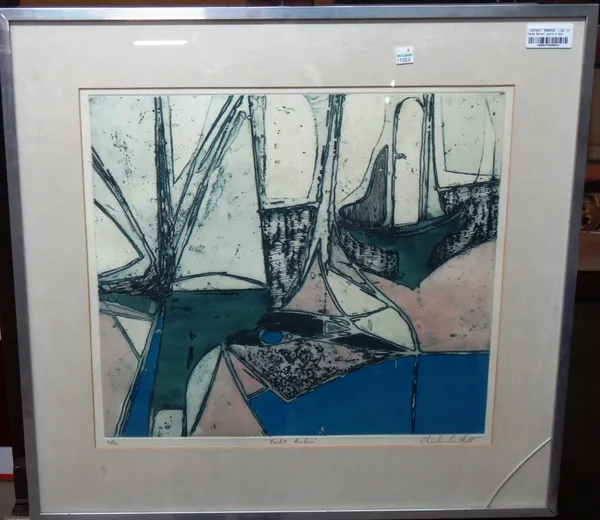 Charles Bartlett (b.1921), Yacht harbour, colour etching and aquatint, signed, inscribed and numbered 21/45, 40cm x 45cm.  A3