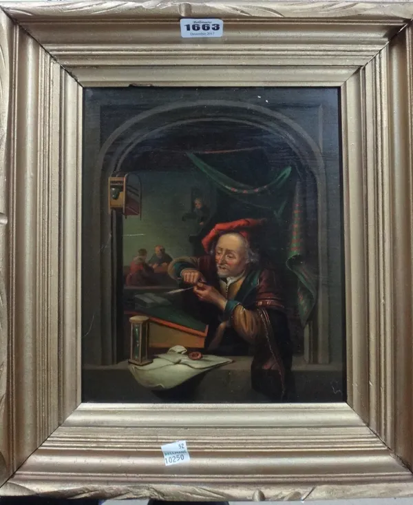 After Gerard Dou, The Scribe, oil on metal, 24cm x 19.5cm.