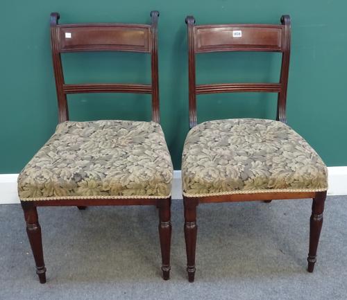 A set of six Regency mahogany bar back dining chairs, on turned supports, (6).