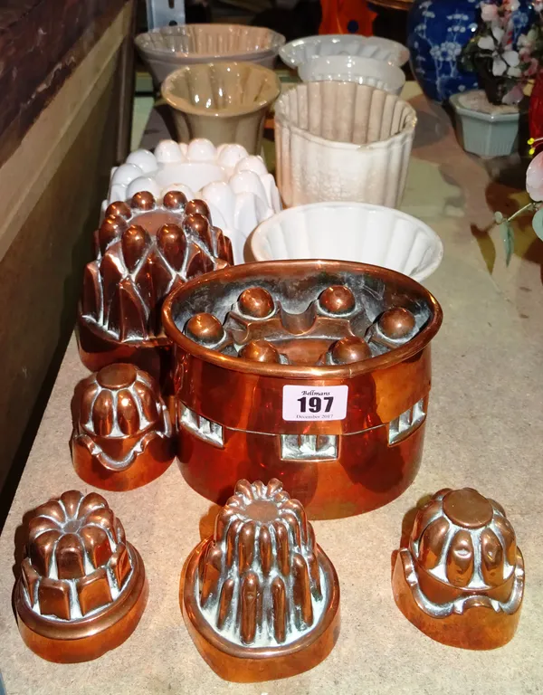 A group of 19th century jelly moulds, including pottery and copper examples, (qty). S2