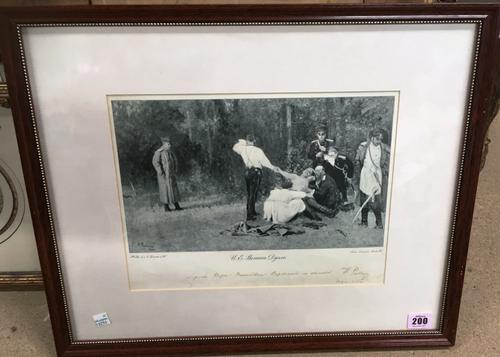 After Ilya Repin, The Fit, signed lithographic print with inscription and dated 1917, 19cm x 31.5cm.  A3