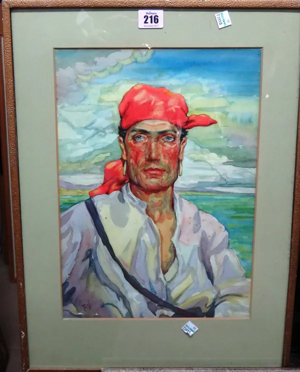 F** B** (c.1900), An old pirate, watercolour, signed with initials, 37cm x 25.5cm.  A4