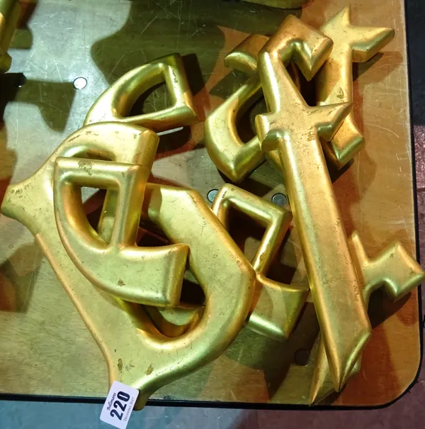 A quantity of large gilt painted three dimensional resin sign letters, (small qty). K7