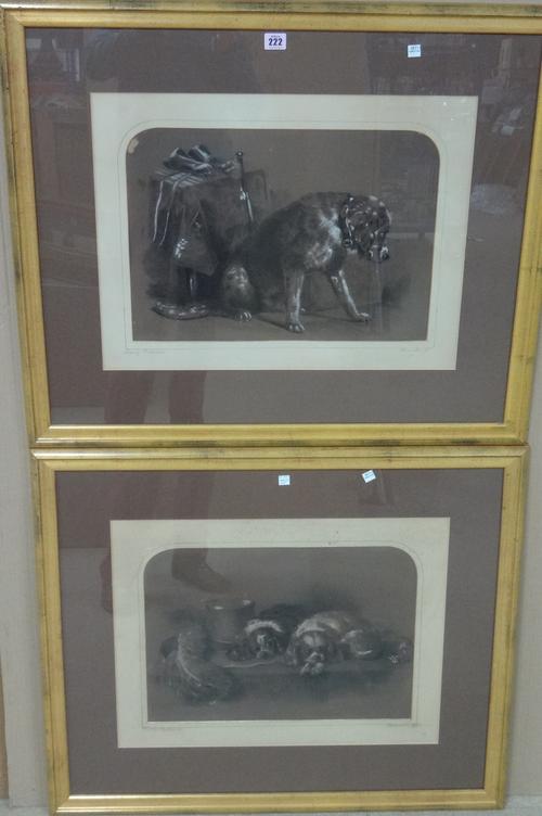 Emily Ridmore (late 19th century) after Landseer, The Cavalier's pets; Suspense, two, charcoal heightened with white, signed and dated December 1877 o