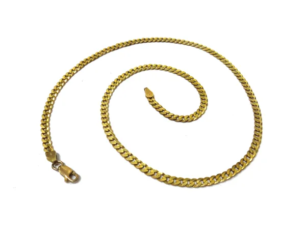 A 9ct gold faceted curb link neckchain, on a sprung hook shaped clasp, weight 10.5 gms.