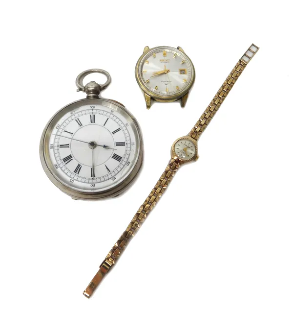 A Le Cheminant 9ct gold lady's bracelet wristwatch, a gilt metal fronted and steel backed Seiko Automatic gentleman's wristwatch and a silver cased ke