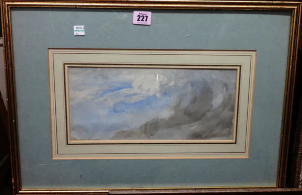 Attributed to Thomas Tudor (1785-1855), Cloud study, watercolour, 13.5cm x 31cm.  A5