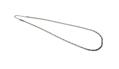 A white gold necklace, in a bar link design, on a sprung hook shaped clasp, detailed 585, length 41cm (excluding safety chain), weight 5.6 gms, with a