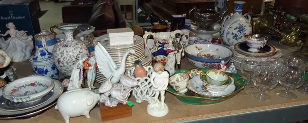 Ceramics, including; a Royal Worcester figure, a Nao bird, drinking glasses, plates, bowls and sundry, (qty).  S2