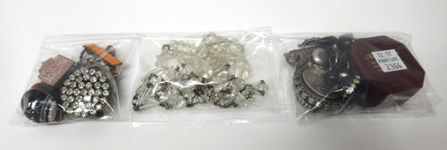 Two Victorian brooches with earrings of similar styles, six further pairs of earrings, three colourless paste necklaces and sixteen further items, (qt