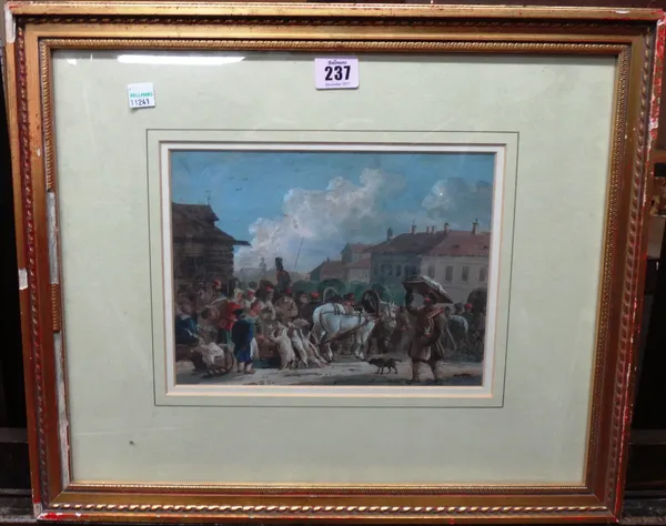 Attributed to Mufsian Drotsky, Street scene, watercolour and gouache, 17cm x 23.5cm.  A6