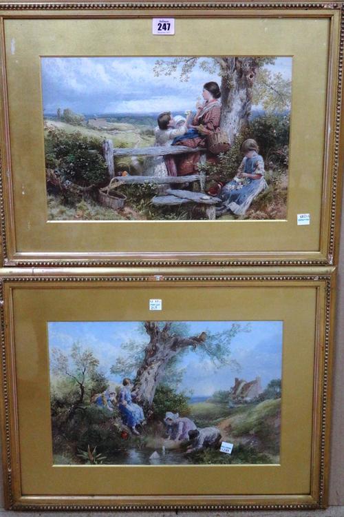 After Myles Birket Foster, The toy boat; At the stile, a pair of chromolithograph prints, each 24cm x 36cm.(2)  A6