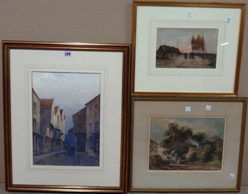 A. Tucker (early 20th century), Street scene, watercolour, signed, 34cm x 24cm.; together with a watercolour landscape by a follower of Thomas Lound,