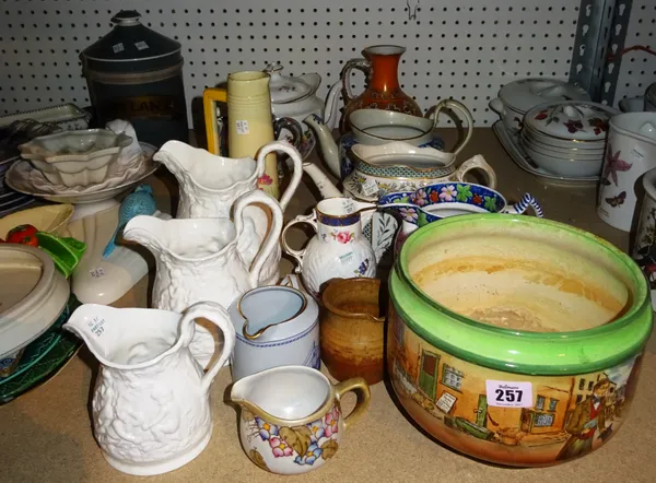Ceramics, including; a Doulton pot, Victorian teapots, a Spode jug, a Coalport jug and sundry, (qty). S4