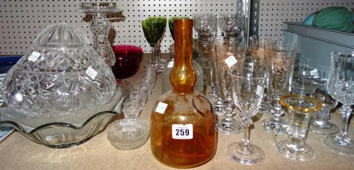 Glassware, including; mainly 20th century drinking glasses, six green fluted goblets, four yellow stemmed goblets and other examples, (qty).  S4