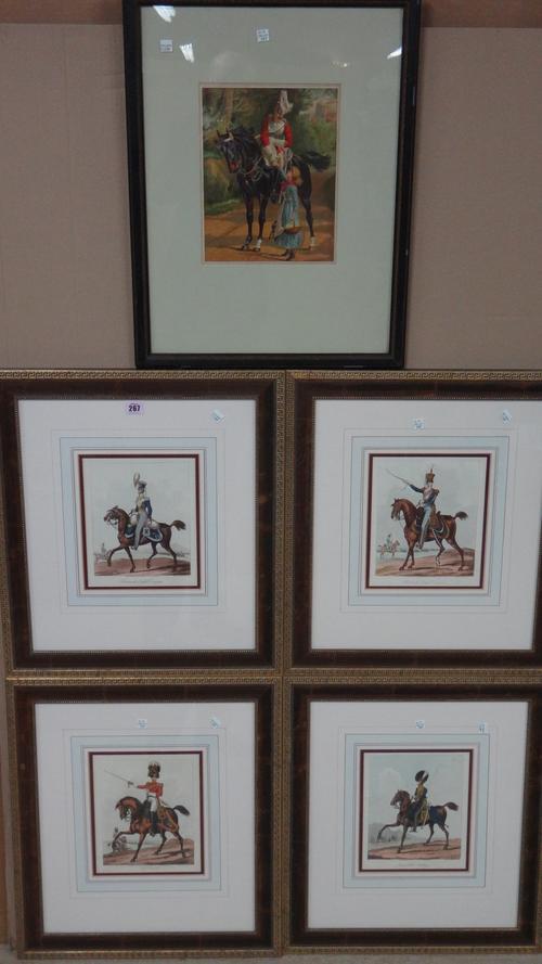 After W. Heath, Life Guards; Fourteenth Light Dragoons; Royal Horse Artillery; Thirteenth Light Dragoons, a set of four engravings with hand colouring