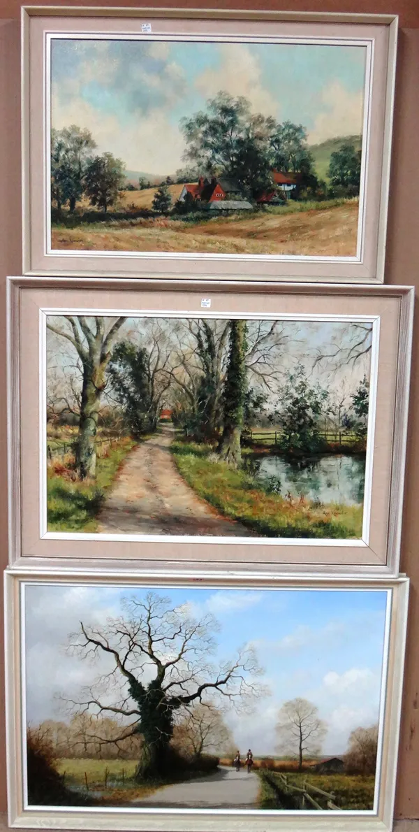 A group of three 20th century oil landscapes, including one signed E. Hersey, and two by Ann Knowler, the largest 50cm x 75cm.(3)  F9