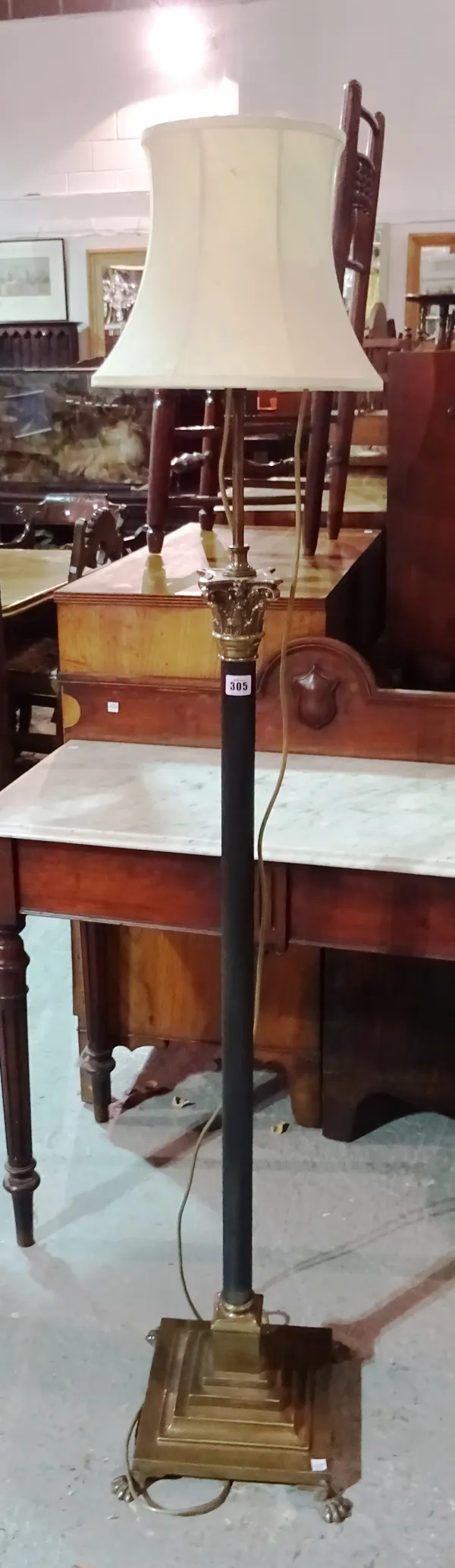 A 20th century brass and metal standard lamp of Corinthian column form.  K4