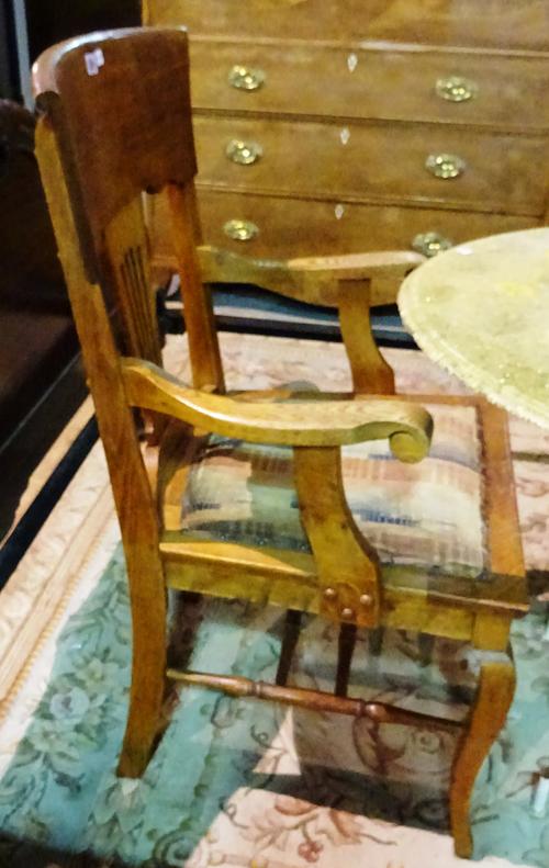 A pair of Arts & Crafts open armchairs, on cabriole supports, (2).  L5
