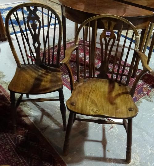 A matched set of four 19th century ash and elm stick back dining chairs, (a.f) (4). H8