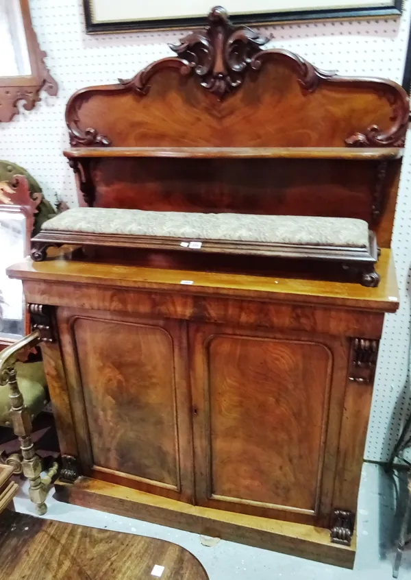 A Victorian mahogany and walnut chiffonier with single drawer, 118cm wide x 171cm high. C10