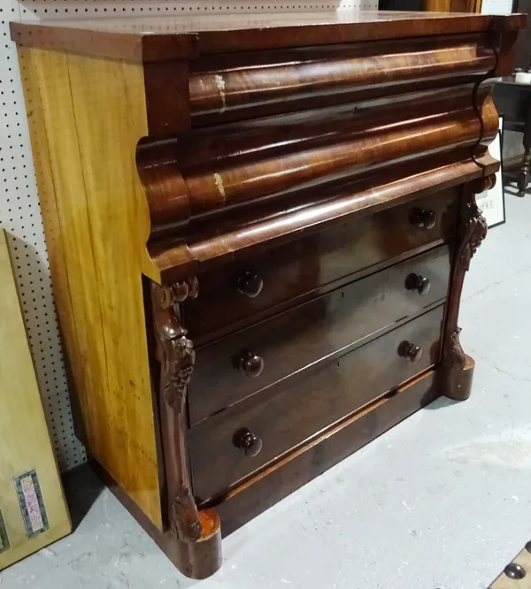 A Victorian mahogany chest, with a single frieze drawer over three long drawers, with bun handles, 124cm wide x 135cm high. F10