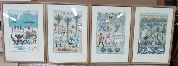 Pictures and prints, including; a reproduction print, a Japanese woodcut, four African scenes, a print of Stellenbosch, a slate picture of an elephant