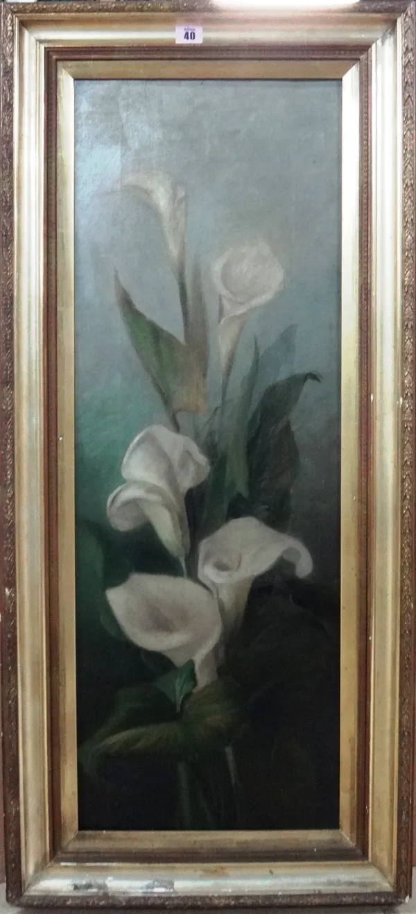 English School (circa 1900), Still life of lilies, oil on canvas, 90cm x 32cm.  K1