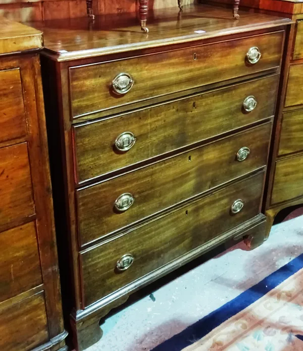 A Victorian mahogany chest of four long drawers, on bracket feet, 100cm wide x 101cm high.  L7